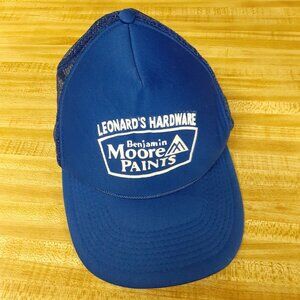Leonard's Hardware Benjamin Moore Paints Cobra Caps Trucker Hat Blue Snapback